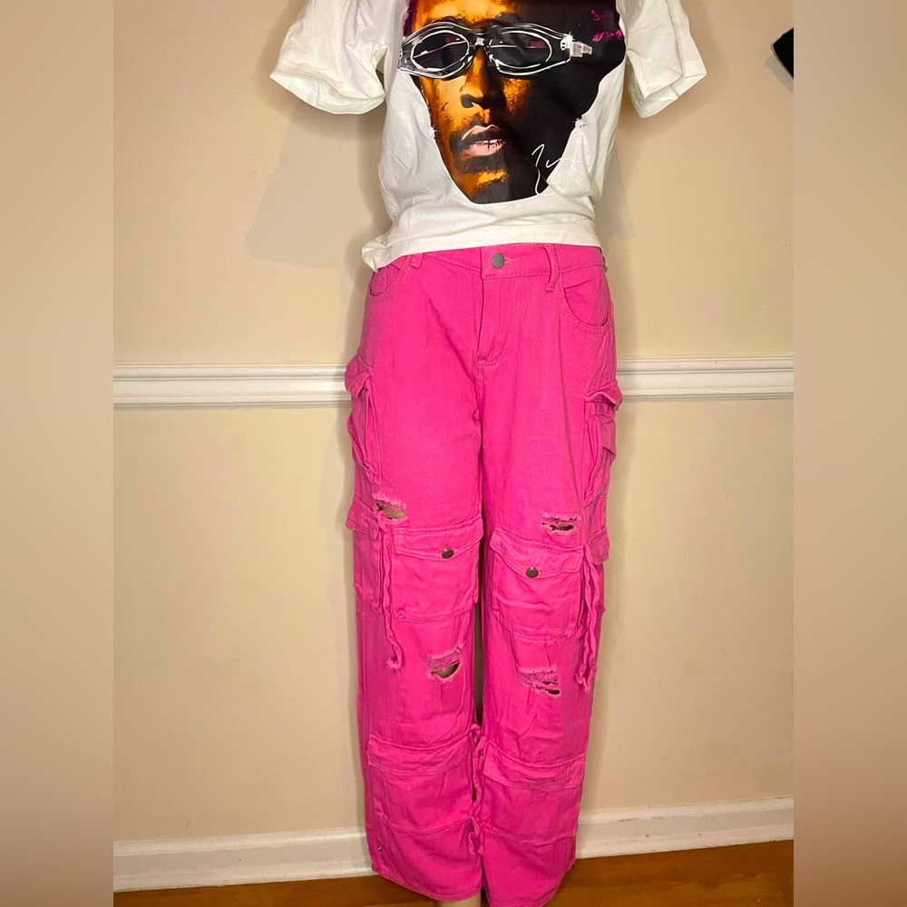 Pink Denim cargo jeans
